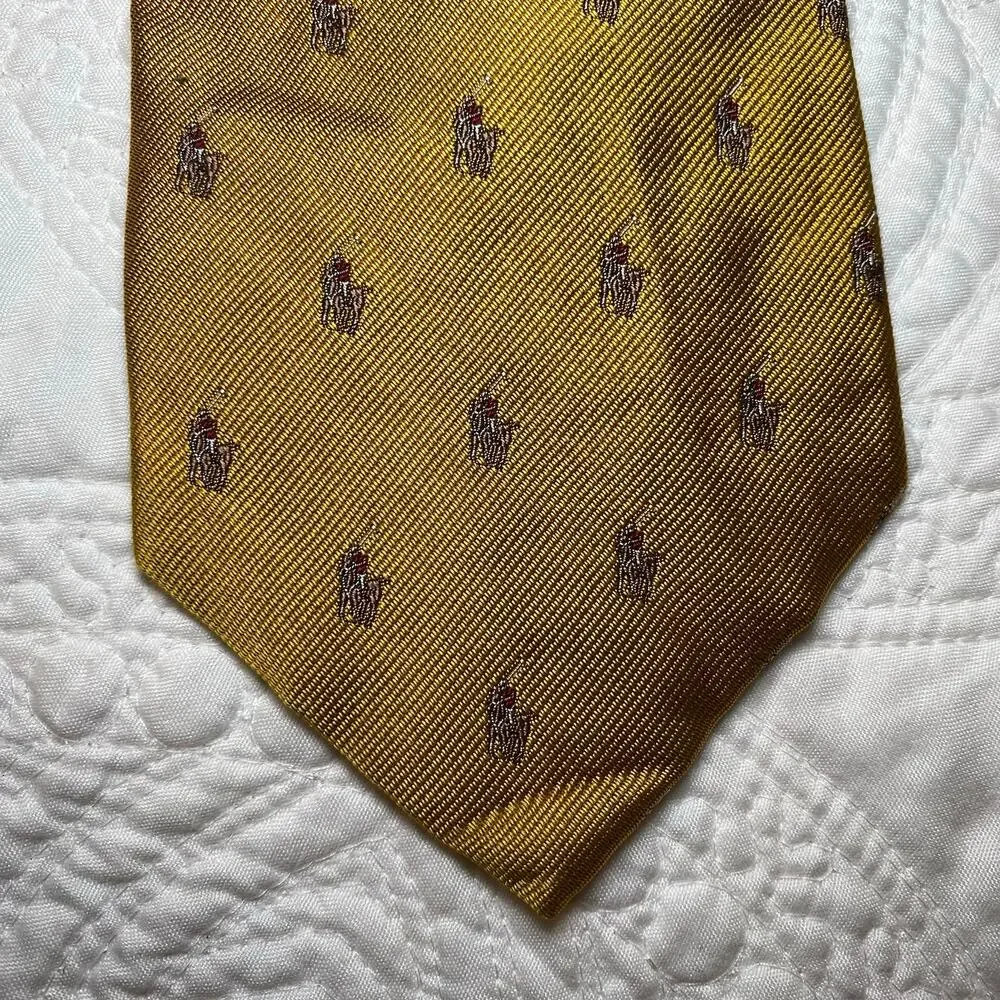 Polo Ralph Lauren Mens Yellow Silk NeckTie Jacquard Signature Pony Iconic 58